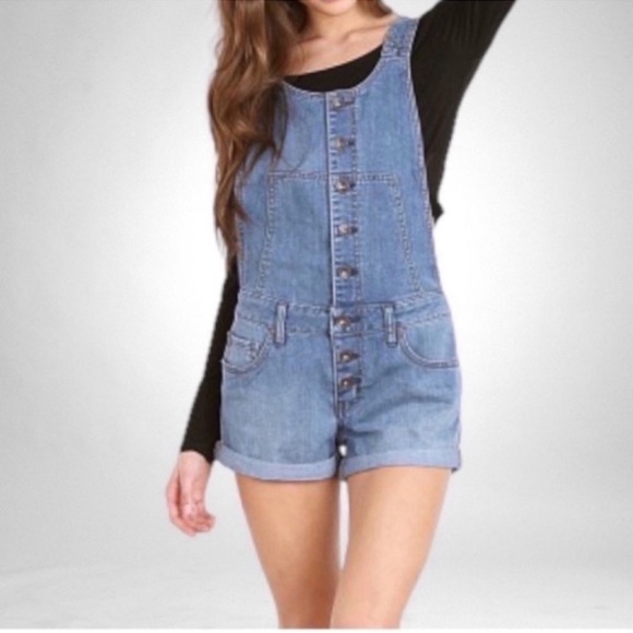 Free People Century Denim Button Front Shortall Willow SZ 27 - Picture 1 of 11